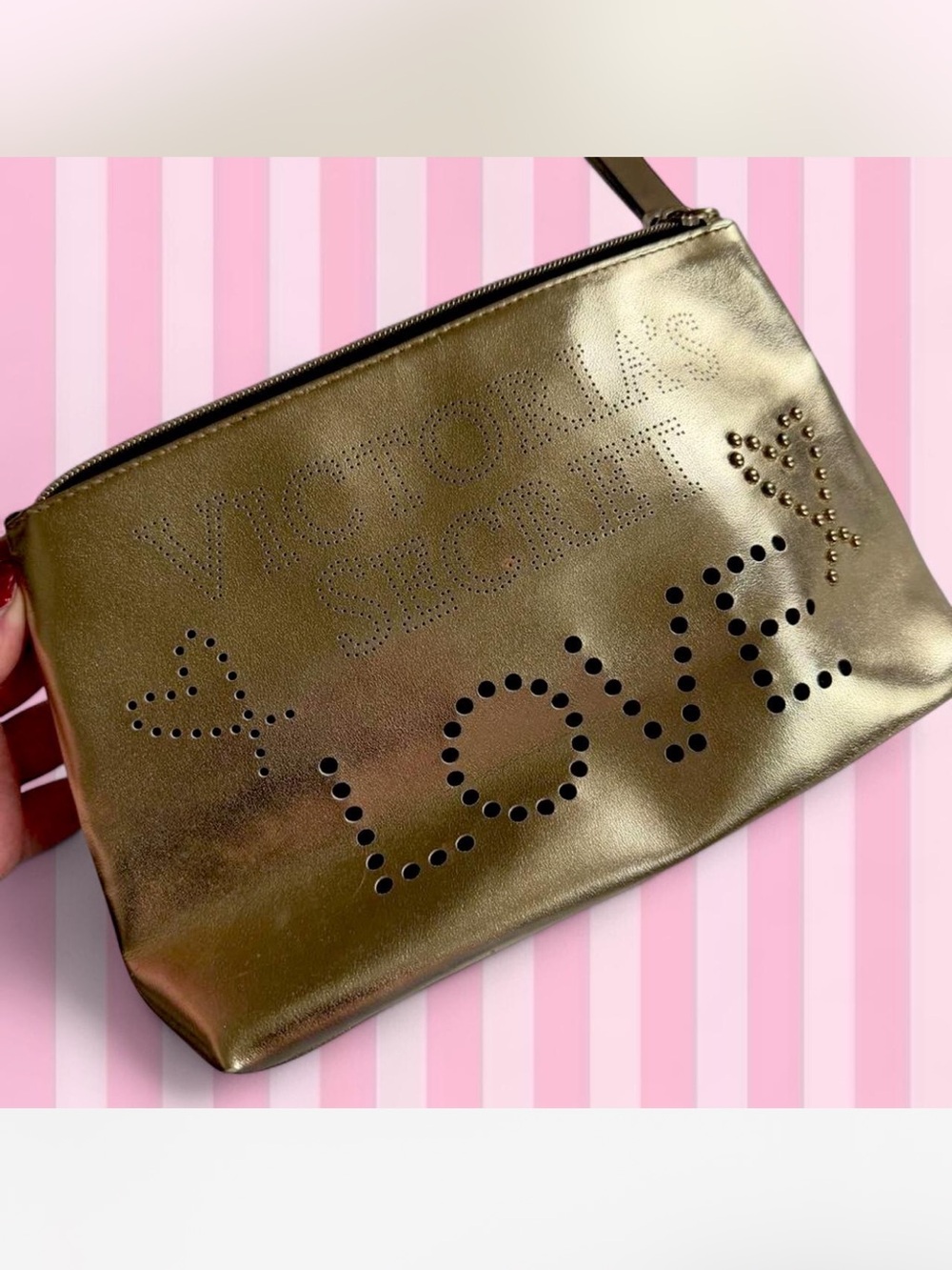 Victoria's Secret Metallic Gold 'LOVE' Cosmetic Bag